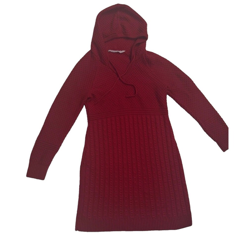 Athleta Women's Sweater Dress Size M Red Cable Knit Hooded Merino Wool